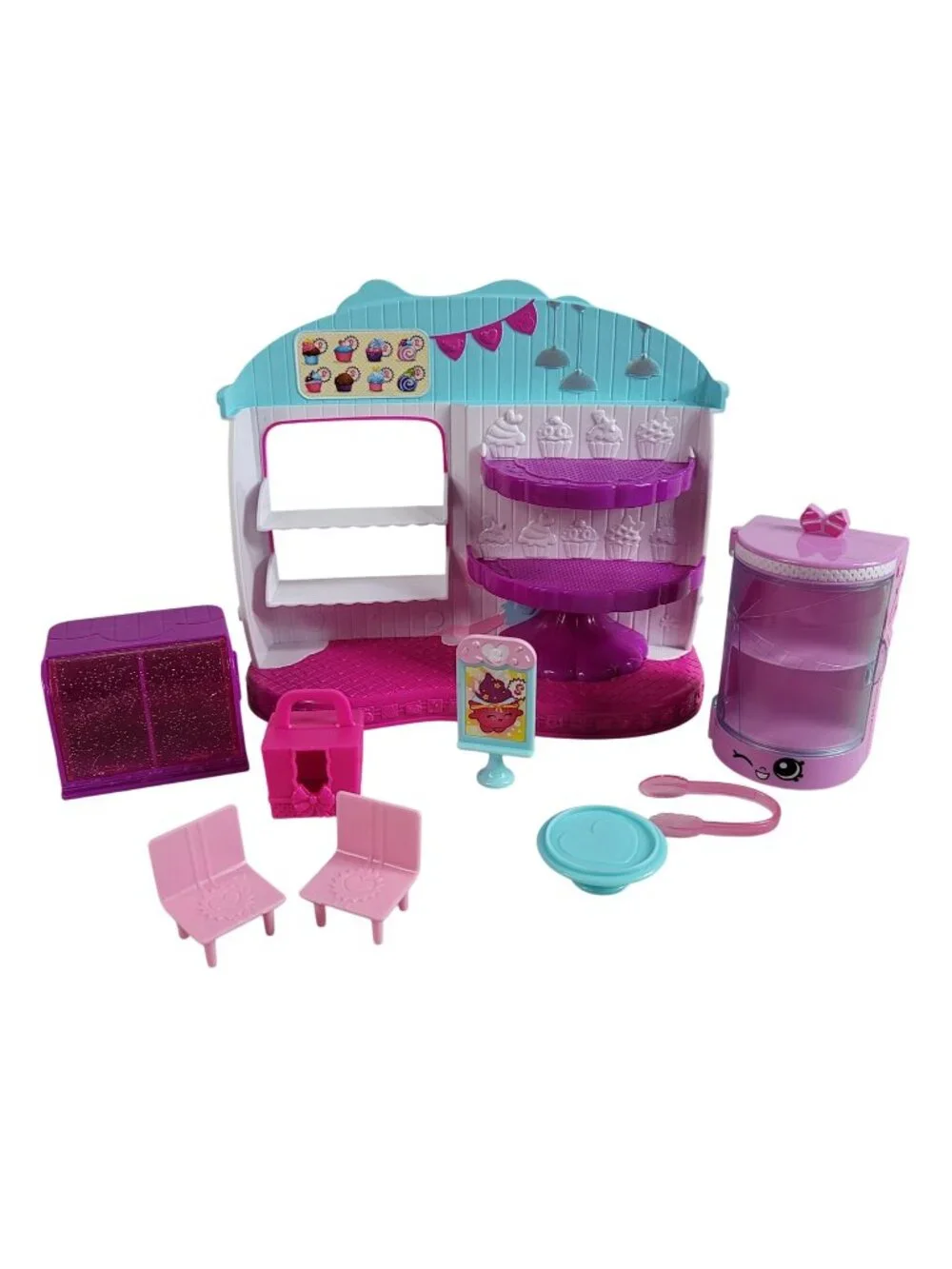 Shopkins Food Fair Cupcake Queen Cafe Playset Sweet Treats Display Case Access